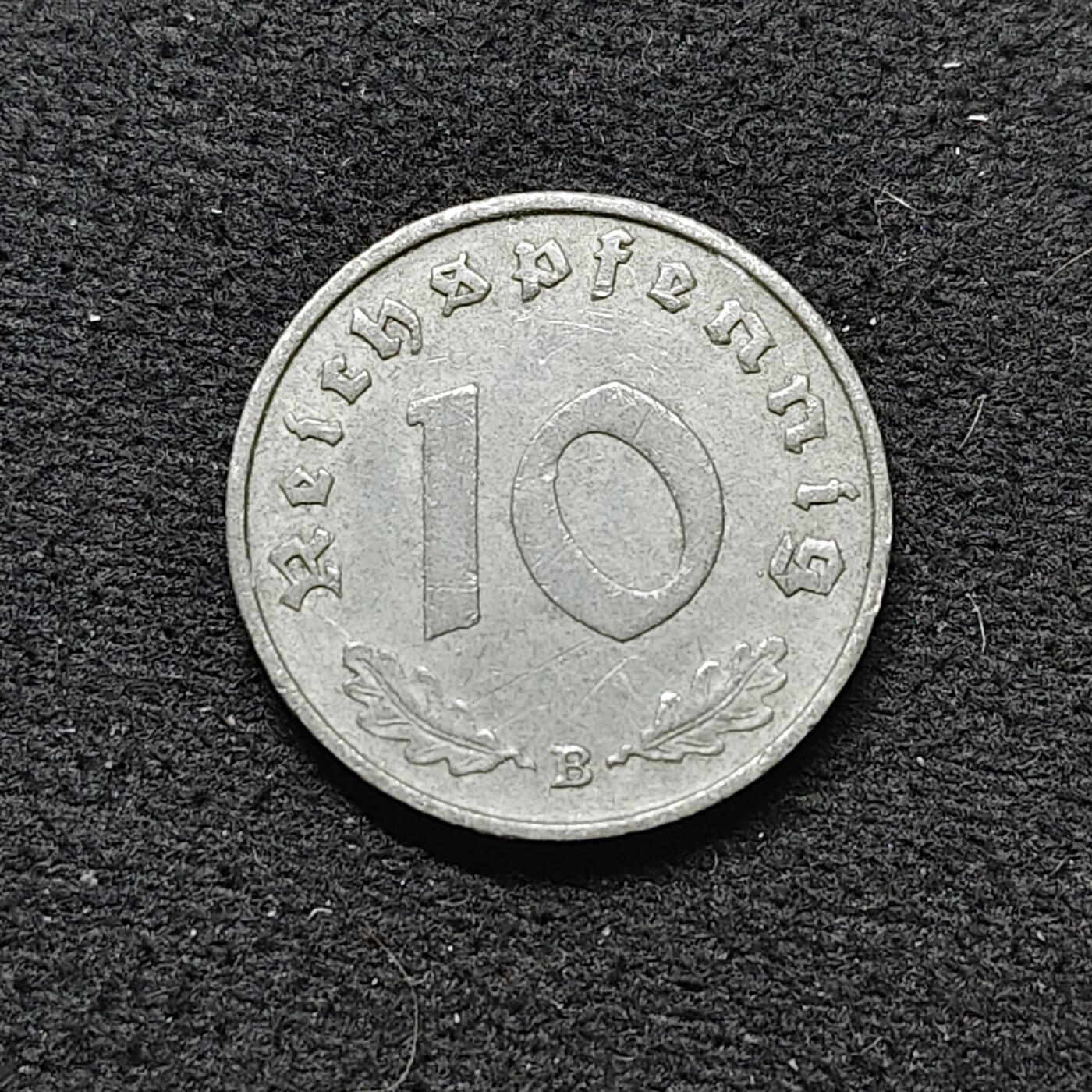 【全场包邮】纯粹捡漏拍484场（免费代拍第21场） 德国第三帝国1940年B版10芬尼锌币