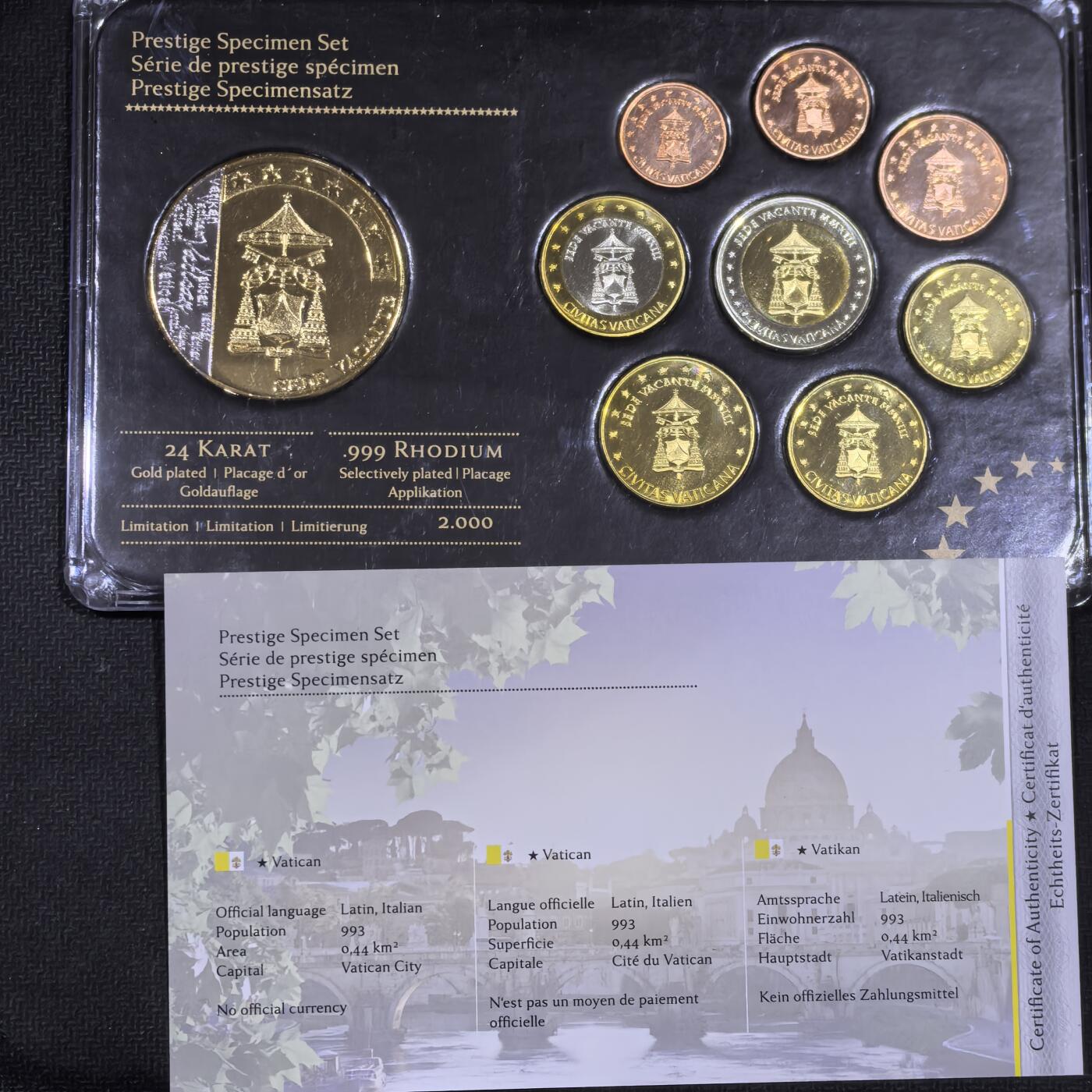 道一币馆币章第一百五十八场 原盒证 梵蒂冈2013年欧元样币8枚+纪念章 镀金镀银