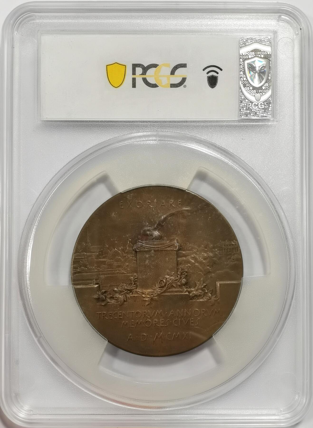 博洋堂世界钱币拍卖第151期（全场包邮） PCGS SP62 瑞典1911年纪念查尔斯9世大铜章，55mm极其厚重，名家旧藏！背面是捷克城市风景！PCGS加大盒子评级费就800多！！