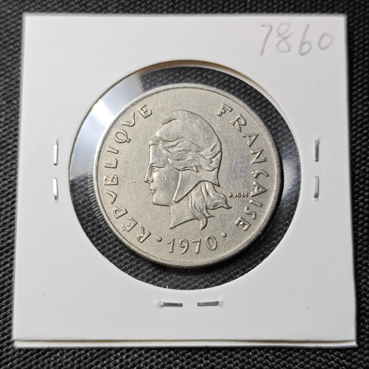 KK钱币收藏小铺 第378期  2月预留时间 周末发货  1970法属新喀里多尼亚20法郎