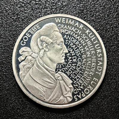 【德藏】世界币章拍卖第157期（拍品征集中~欢迎藏友联系） - 1999年 德国歌德诞辰250周年10马克纪念银币 镜面极强 直径约：32.5mm；重约：15.5g