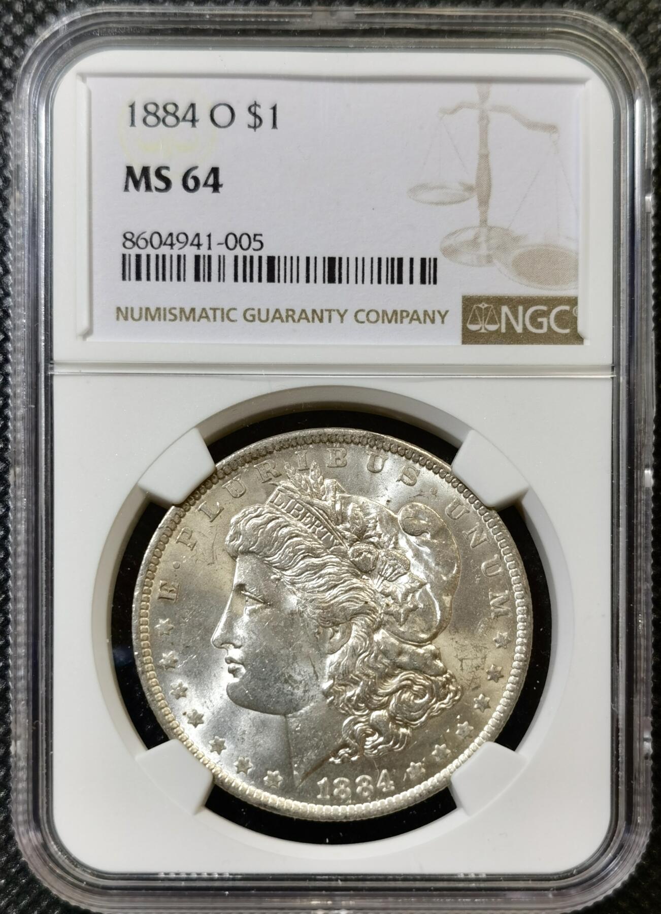 甄臻铺-世界币章拍卖（第43期）送拍享返佣金等优惠多多 NGC-MS64 1884年O版摩根，币面干净