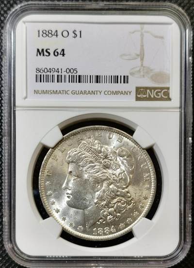 甄臻铺-世界币章拍卖（第43期）送拍享返佣金等优惠多多 - NGC-MS64 1884年O版摩根，币面干净