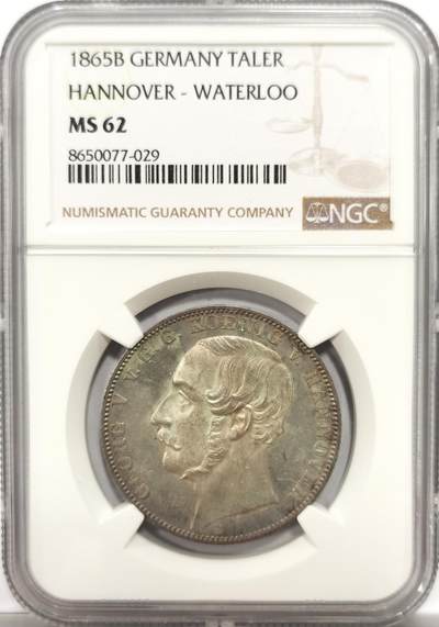 博洋堂世界钱币拍卖第151期（全场包邮） - NGC MS62 德国汉诺威1865年滑铁卢战役纪念1泰勒银币