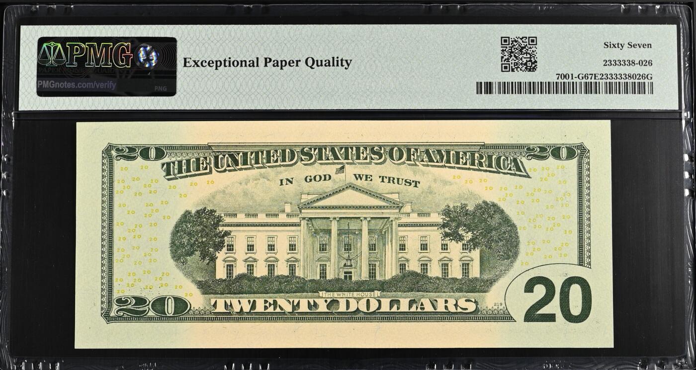 《艾美收藏》第224期-12.14周日外币超白金场 美国2017A彩版20美元PMG67E亚军分倒置号