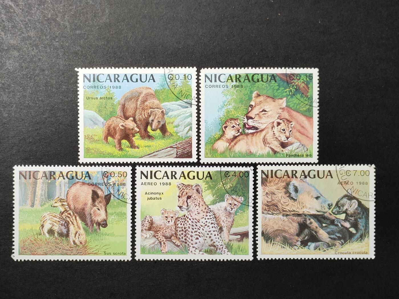 ↓君缘收藏677期☞钱币邮品↓无佣金、可寄存、满30元包邮  尼加拉瓜邮票，1989年野生动物和幼崽 邮票