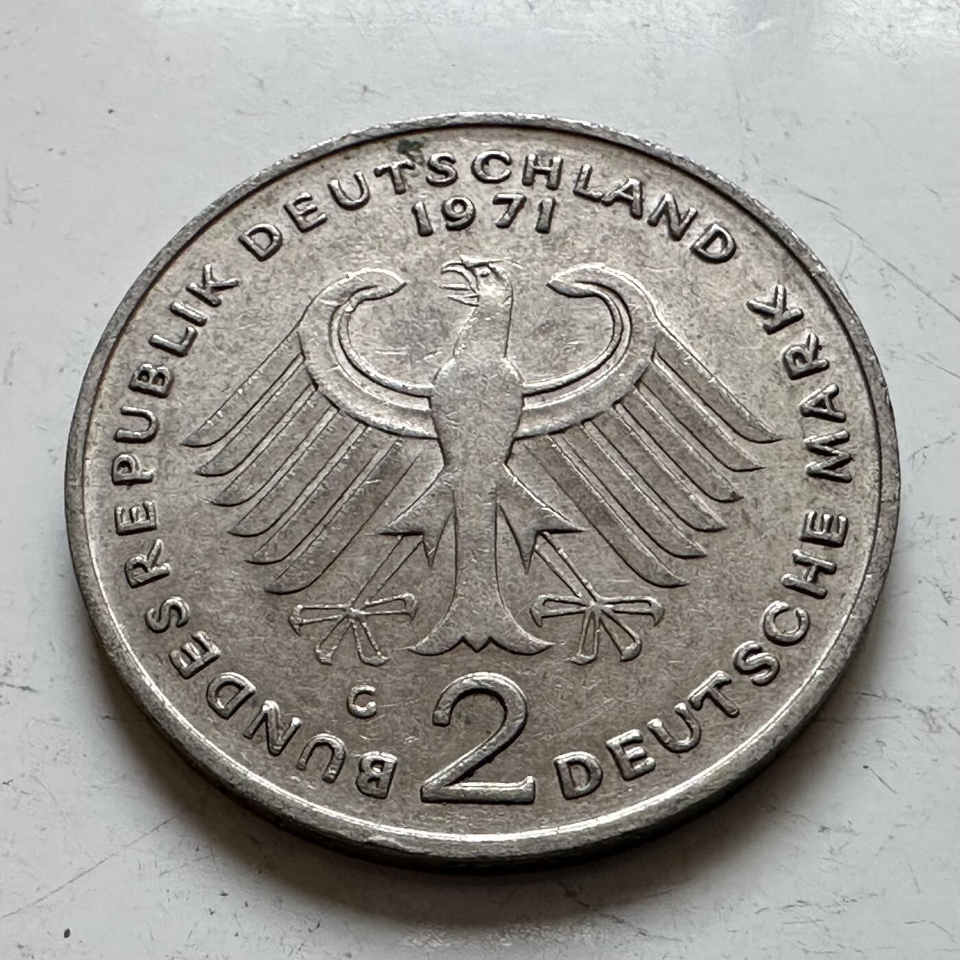 🌹外币初藏🌹🐯2025年第140场  每周二四六晚8️⃣点 接代拍 德国1971年G版 2马克 豪斯