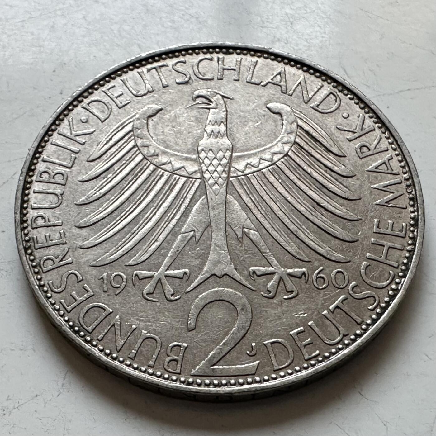 🌹外币初藏🌹🐯2025年第140场  每周二四六晚8️⃣点 接代拍 德国1960年J版 2马克 普朗克