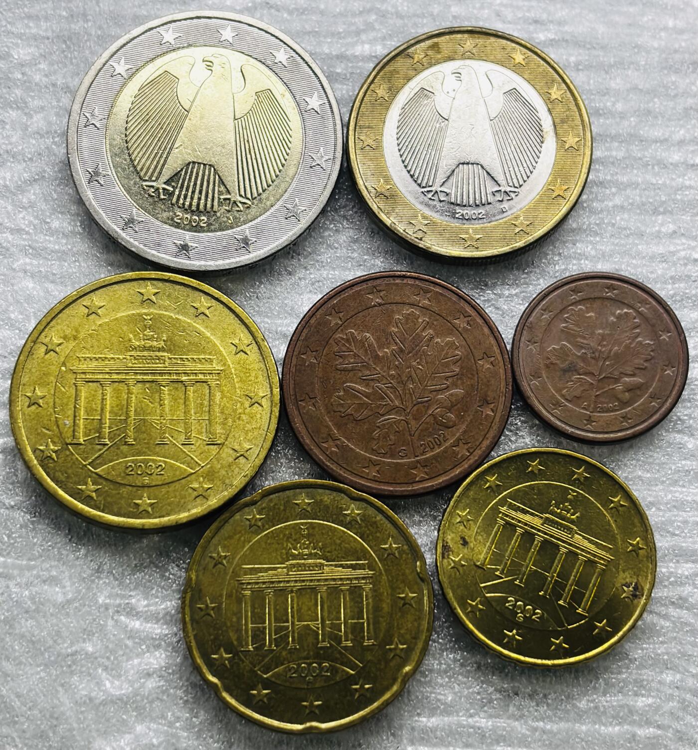 文馨钱币收藏第 284 场，【 长期接收代拍品】老藏家拍品南朝鲜李承晚时期货币，泰国大型纪念币，土耳其各时期及各国套币场 原光好品德国 1 欧分-2 欧元 7 枚套