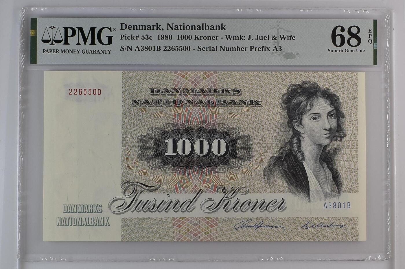 《艾美收藏》第224期-12.14周日外币超白金场 丹麦1980年A3冠1000克朗最高值PMG68E超高分无47 更高分仅2张 名誉品大松鼠 顶级雕刻 栩栩如生 Pick#53c