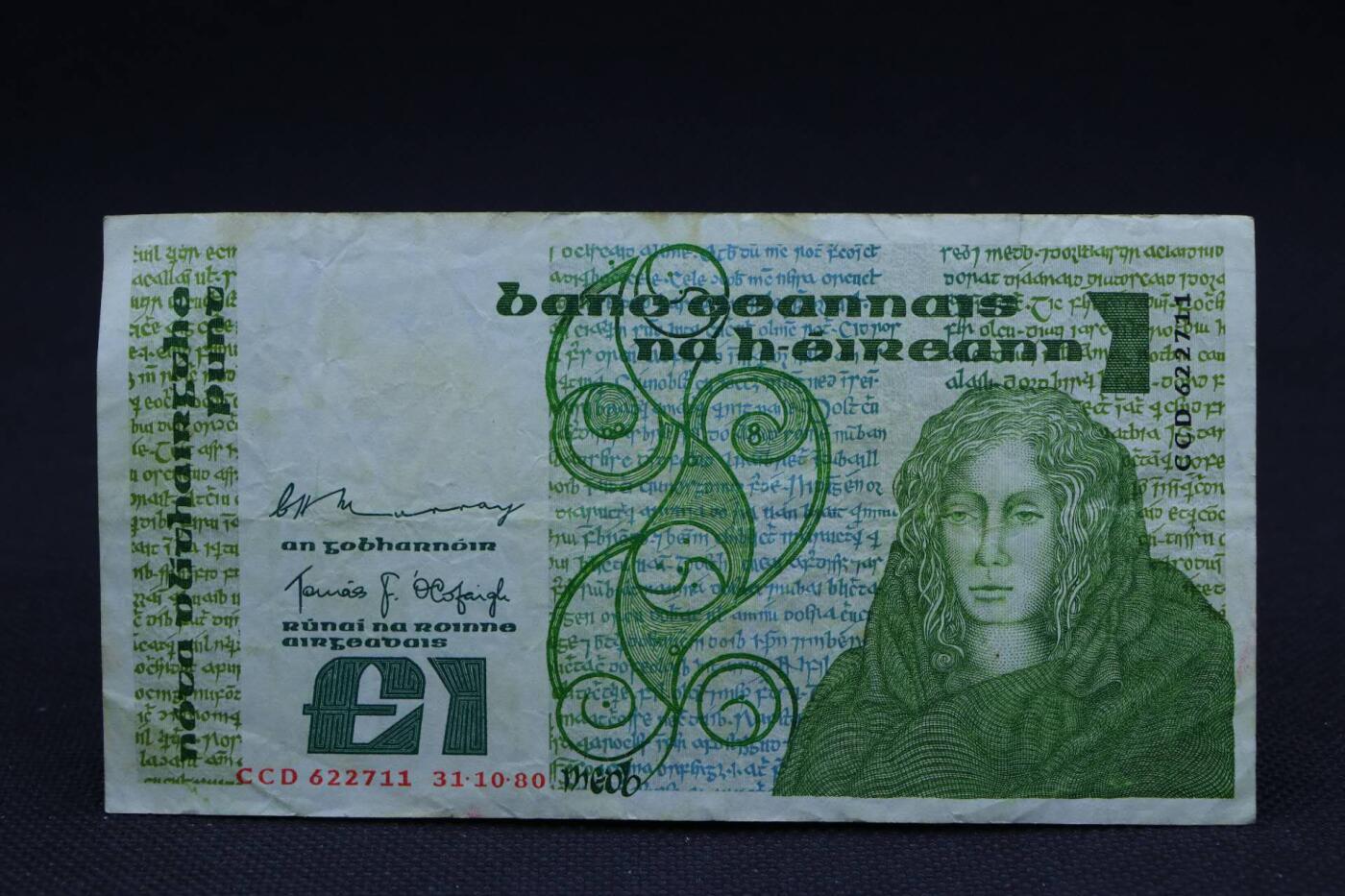 【淘币小摊】限时拍第八百二十八拍  纸币场  满百包邮可预留两周  周一统一发货    爱尔兰1镑纸币【有折】