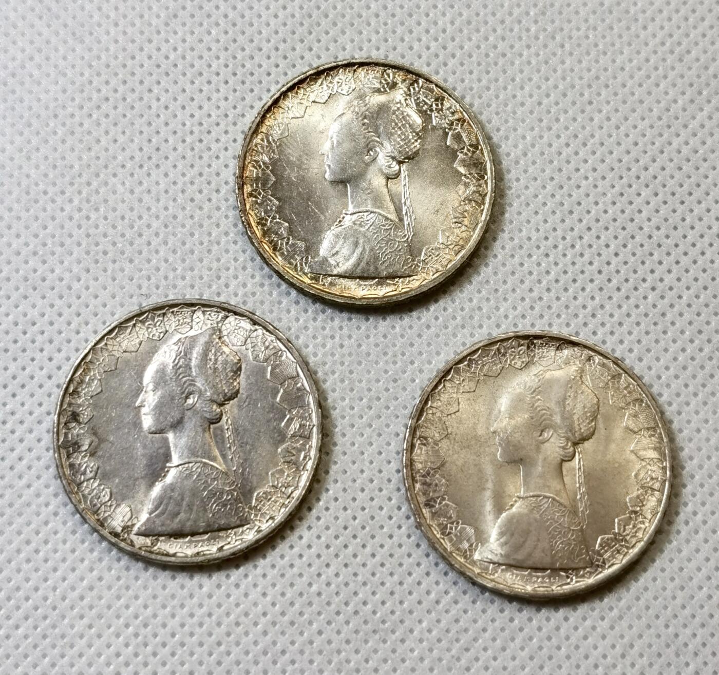 甄臻铺-世界币章拍卖（第43期）送拍享返佣金等优惠多多 3枚意大利帆船少女500里拉银币 UNC-BU极美品，细节见图