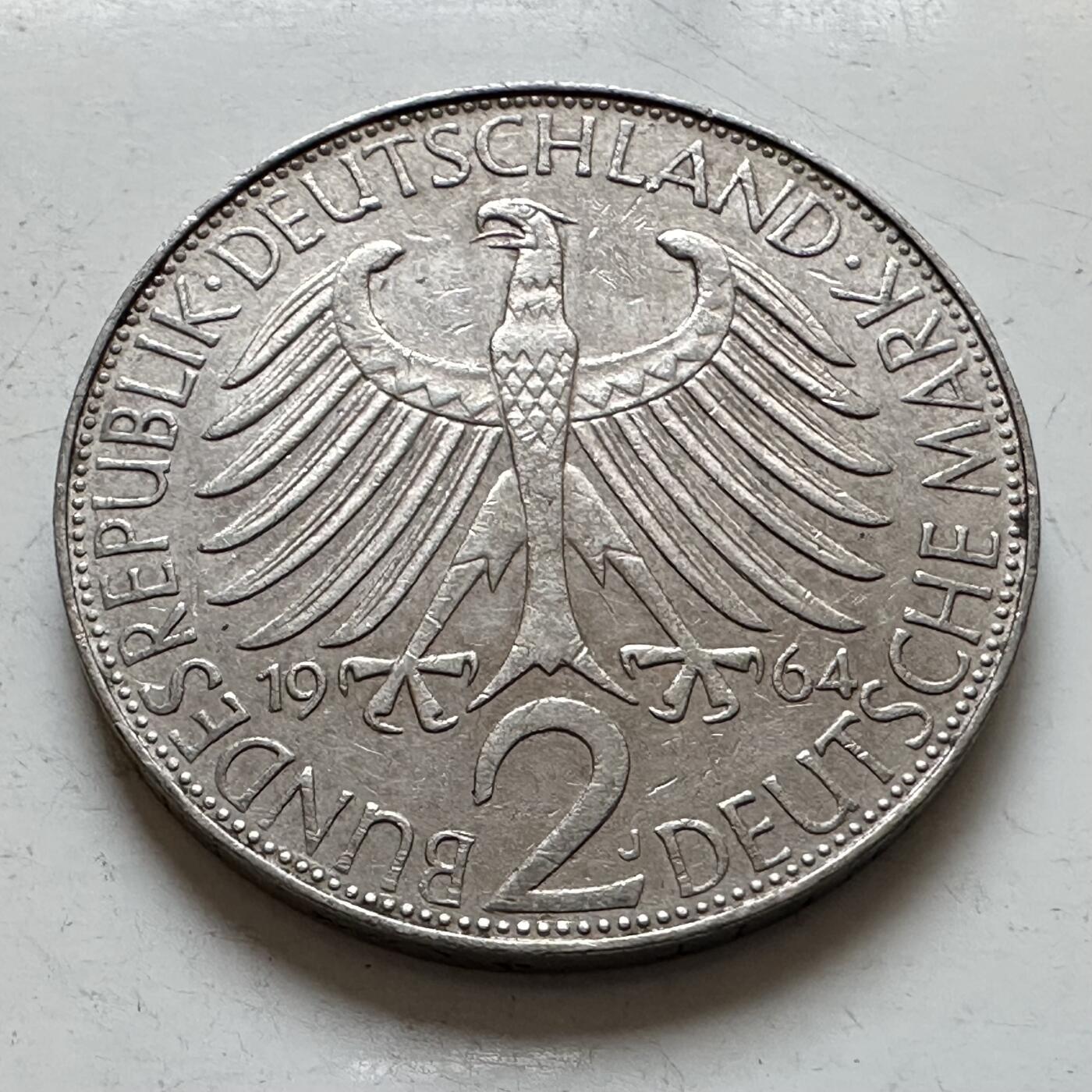 🌹外币初藏🌹🐯2025年第140场  每周二四六晚8️⃣点 接代拍 德国1964年J版 2马克 普朗克