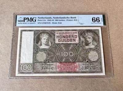 【礼羽收藏】🌏世界钱币拍卖第115期 - 荷兰 1942-44年100盾 “鬼女” PMG66EPQ