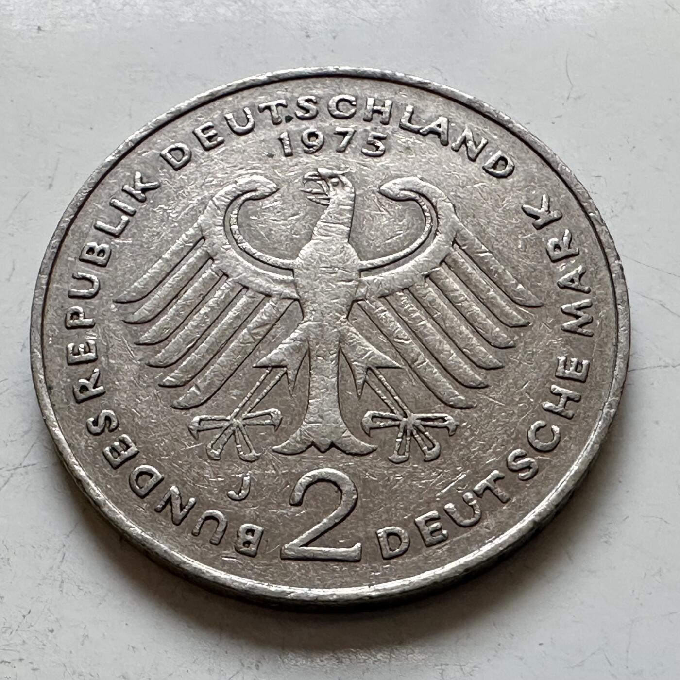 🌹外币初藏🌹🐯2025年第140场  每周二四六晚8️⃣点 接代拍 德国1975年J版 2马克 豪斯