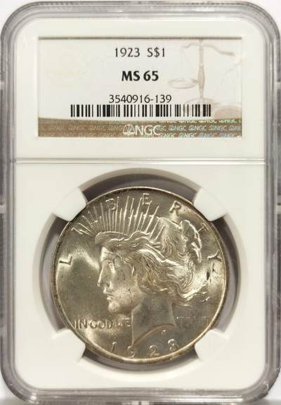博洋堂世界钱币拍卖第151期（全场包邮） - NGC MS65 1923年美国和平银元 双面炫目霜光 老包浆高分好状态 深打 老盒子品质保证
