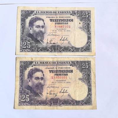 各国外币第102期 无佣金 - 西班牙25比塞塔2张
