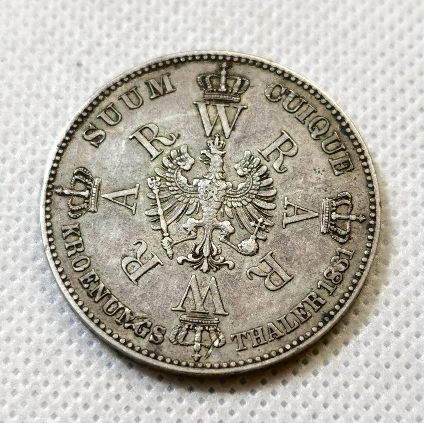 甄臻铺-世界币章拍卖（第43期）送拍享返佣金等优惠多多 德国普鲁士1861年威廉一世登基1泰勒银币，细节见图