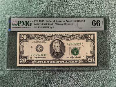 【礼羽收藏】🌏世界钱币拍卖第115期 - 美国 1993年20美元 联邦储备券 PMG66EPQ