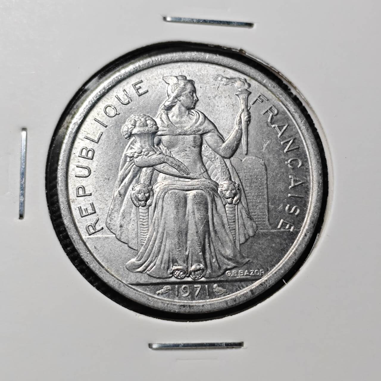 KK钱币收藏小铺 第378期  2月预留时间 周末发货  1971法属新喀里多尼亚2法郎