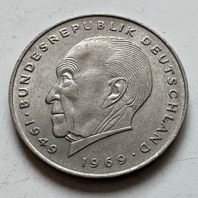 🌹外币初藏🌹🐯2025年第140场  每周二四六晚8️⃣点 接代拍 - 德国1970年D版 2马克 阿登纳