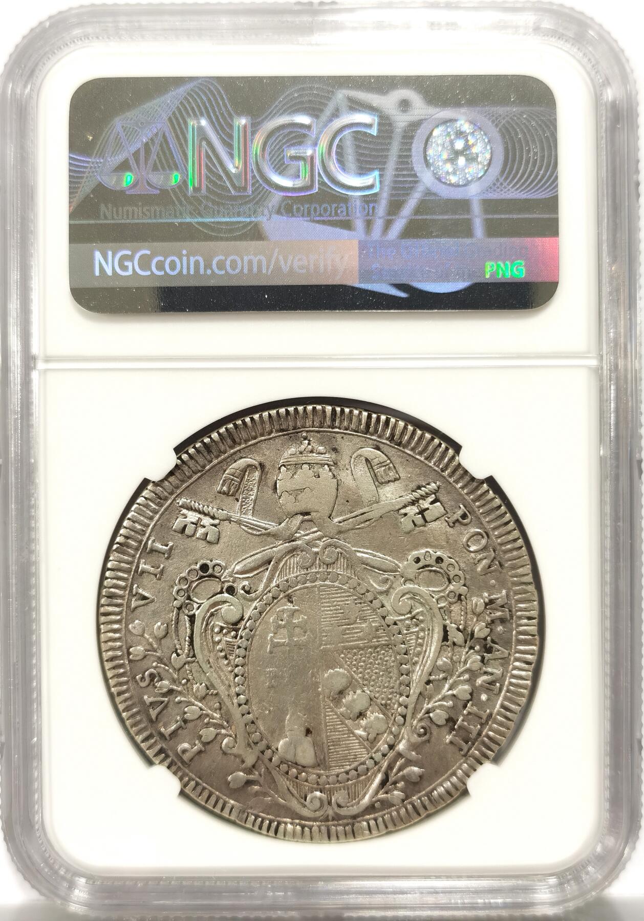 博洋堂世界钱币拍卖第151期（全场包邮） NGC VF92 教皇国1802庇护七世1SCUDO大银