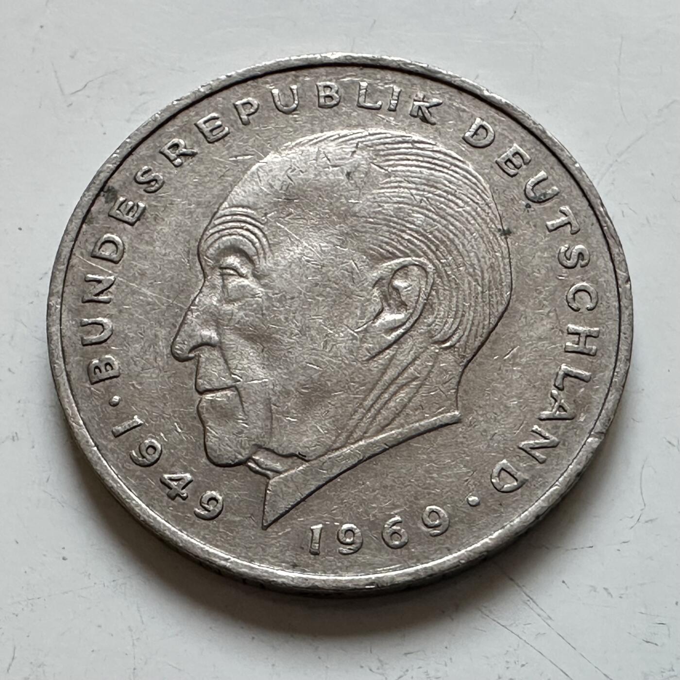 🌹外币初藏🌹🐯2025年第140场  每周二四六晚8️⃣点 接代拍 德国1971年F版 2马克 阿登纳