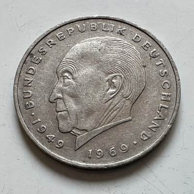 🌹外币初藏🌹🐯2025年第140场  每周二四六晚8️⃣点 接代拍 - 德国1971年F版 2马克 阿登纳