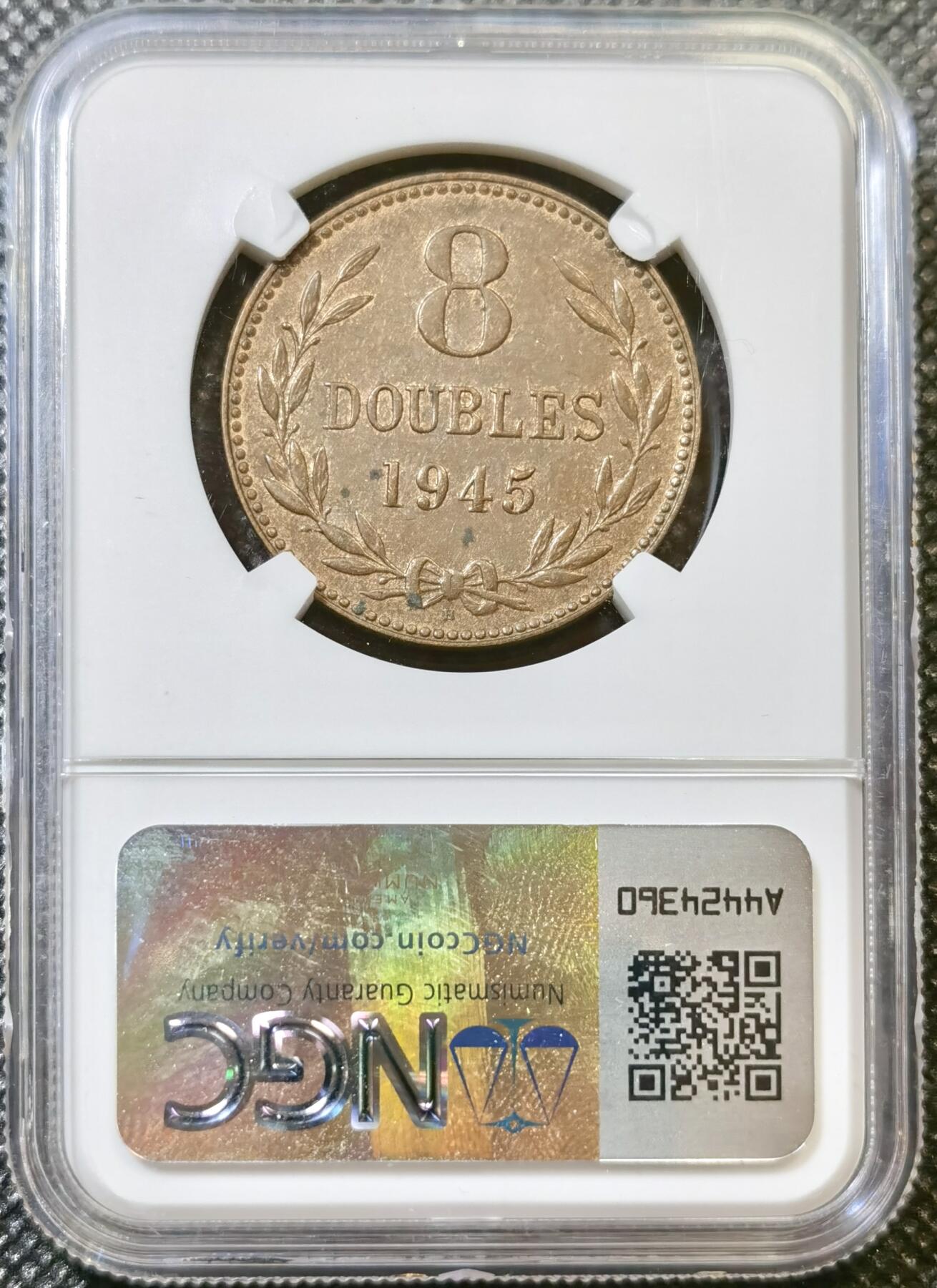 甄臻铺-世界币章拍卖（第43期）送拍享返佣金等优惠多多 NGC-MS62BN 英属泽西岛1945 1/12先令铜币，温润状态，比本土便士少见的多