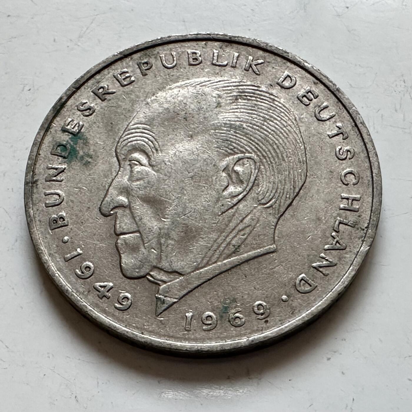 🌹外币初藏🌹🐯2025年第140场  每周二四六晚8️⃣点 接代拍 德国1974年F版 2马克 阿登纳