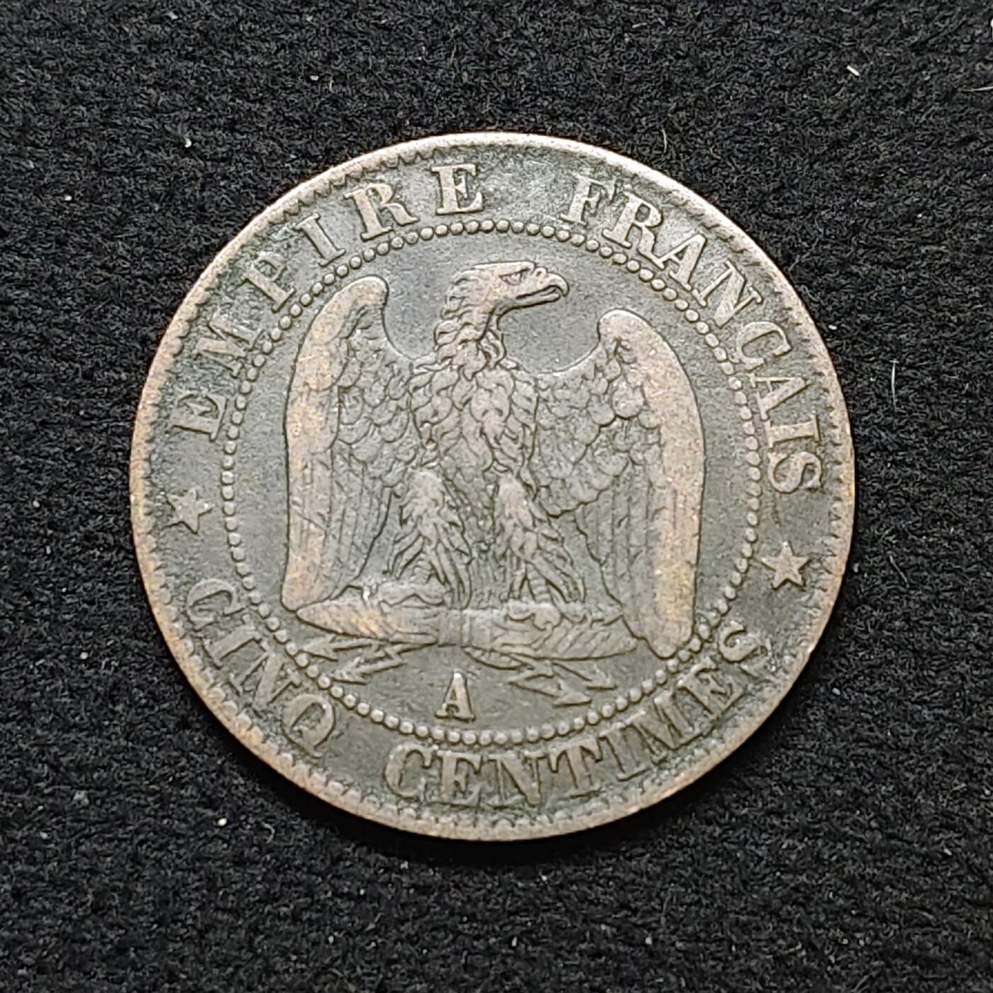 【全场包邮】纯粹捡漏拍484场（免费代拍第21场） 法国第二帝国1855年拿破仑三世5分铜币