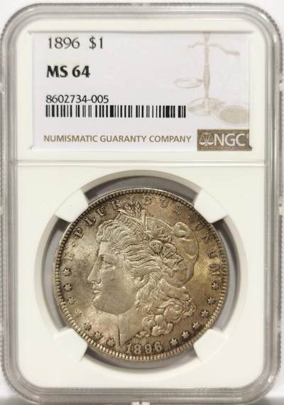 博洋堂世界钱币拍卖第151期（全场包邮） - NGC MS64 美国1896年摩根银币P版，原汁原味双面五彩老包浆，转光强烈细节优秀，状态极佳。味道币味道足，市场上较年份的版本。