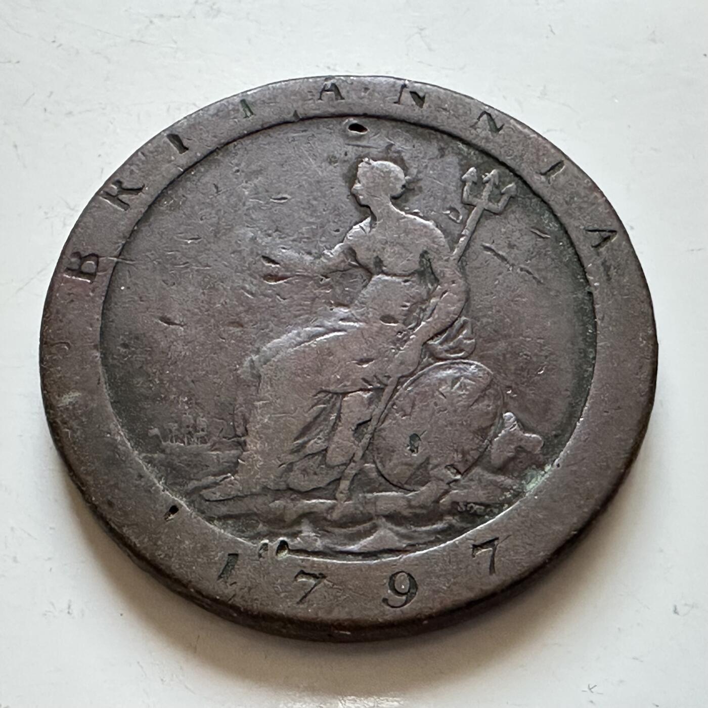 🌹外币初藏🌹🐯2025年第140场  每周二四六晚8️⃣点 接代拍 英国1797年乔治三世一便士大铜币 35.8毫米