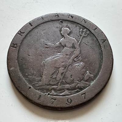 🌹外币初藏🌹🐯2025年第140场  每周二四六晚8️⃣点 接代拍 - 英国1797年乔治三世一便士大铜币 35.8毫米