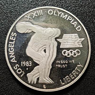 【德藏】世界币章拍卖第157期（拍品征集中~欢迎藏友联系） - 1983年 美国洛杉矶奥运会1元纪念银币 经典品种 直径约：38.2mm；重约：26.5g