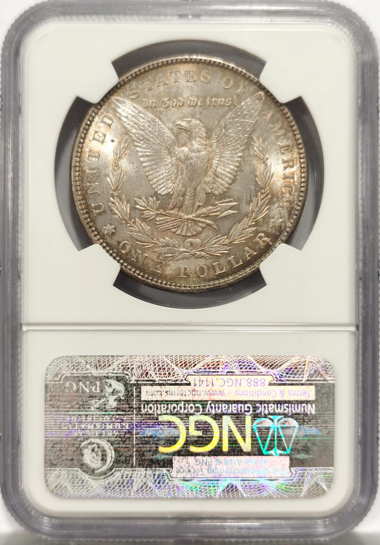 博洋堂世界钱币拍卖第151期（全场包邮） NGC MS64 美国1886年摩根银元，双面彩浆，金青色十分漂亮