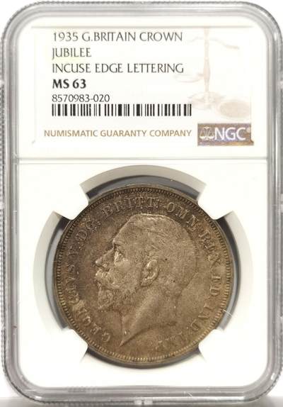 博洋堂世界钱币拍卖第151期（全场包邮） - NGC MS63 英国1935年乔治五世银禧年克朗银币 味道彩 非白币