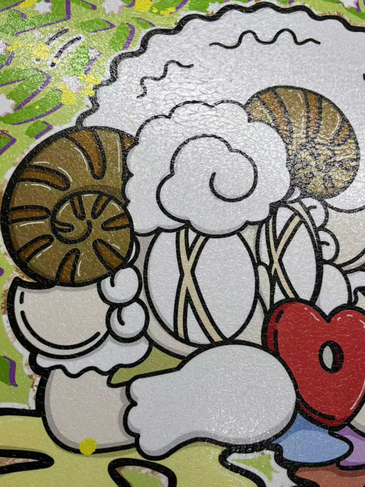 零元拍：歪歪 OWSON 系列作品装饰肌理画《十二星座-白羊座》，相框尺寸35/35CM。因展品出展，镜框可能有轻微划痕，介意勿拍