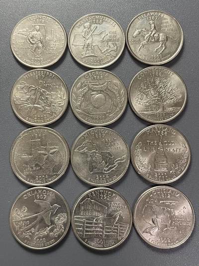 回流1215 - 美国25美分州币系列12枚不同