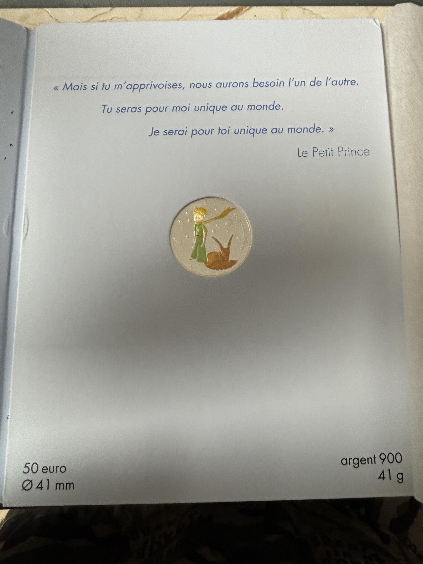 第185期拍卖 卡装法国2016年小王子美丽之旅小王子小羔羊50欧彩银币，900银，41克，发行50000枚