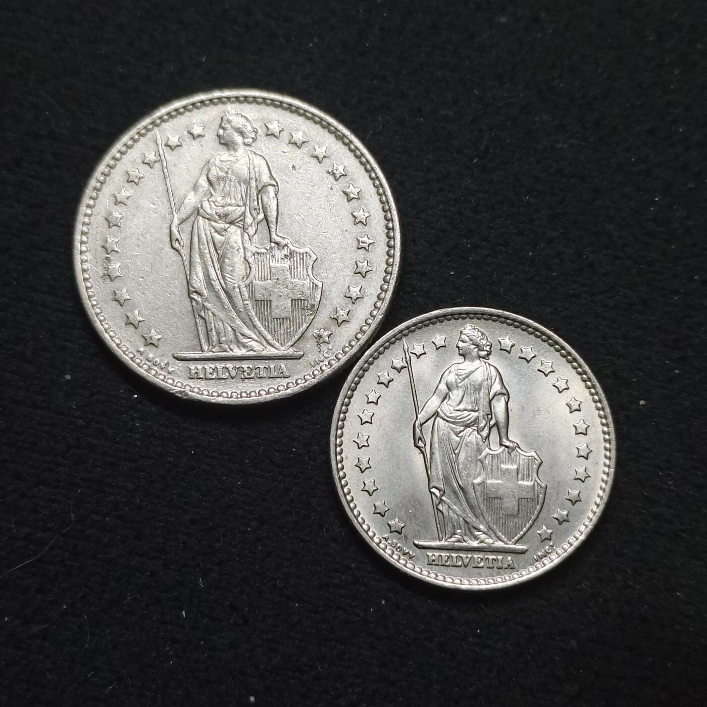 【全场包邮】纯粹捡漏拍484场（免费代拍第21场） 瑞士1968年1-2法郎2枚一组