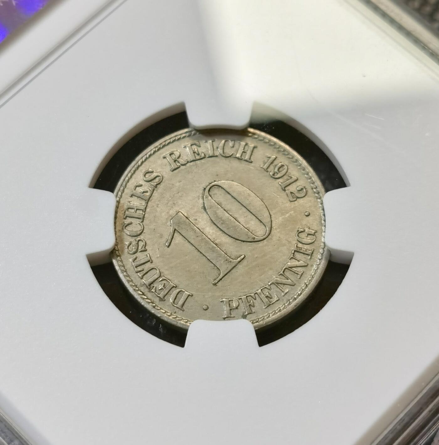 甄臻铺-世界币章拍卖（第43期）送拍享返佣金等优惠多多 NGC-UNCD 德国1912-D版10芬尼，未流通品相好，仅有一点脏可以自行去除