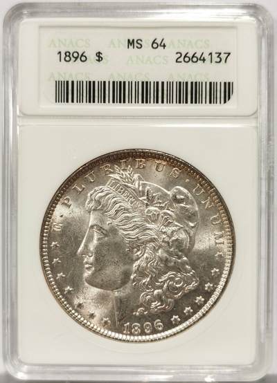 博洋堂世界钱币拍卖第151期（全场包邮） - ANACS MS64 美国1896年摩根一元银币 原银强霜光 打制优异 Zippo小白盒 品质保证 手感极佳