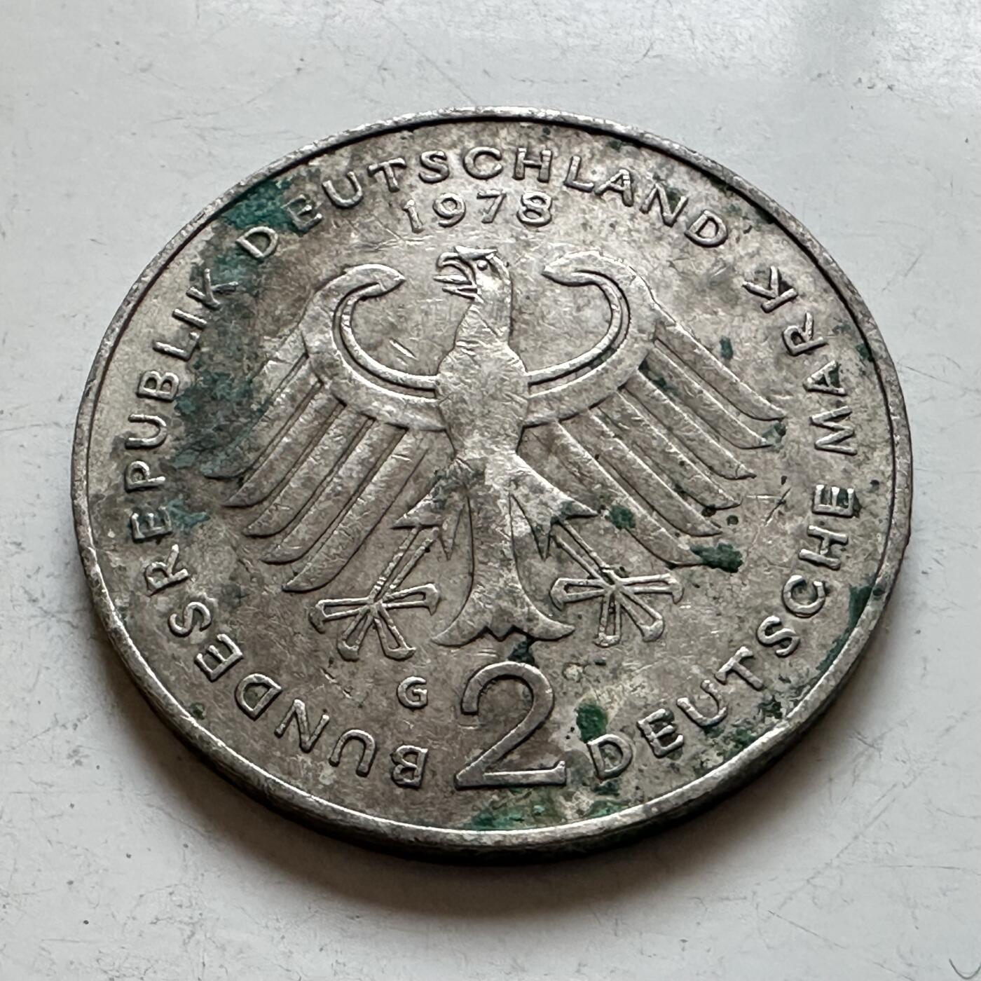 🌹外币初藏🌹🐯2025年第140场  每周二四六晚8️⃣点 接代拍 德国1978年G版 2马克 阿登纳