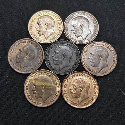 【全场包邮】纯粹捡漏拍486场（免费代拍第23场） - 英国各年份乔治五世1法新铜币7枚一组