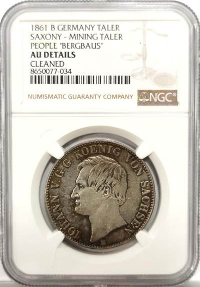 博洋堂世界钱币拍卖第151期（全场包邮） - NGC AU 德国萨克森1861年矿业纪念1泰勒银币 人面清晰磨损少
