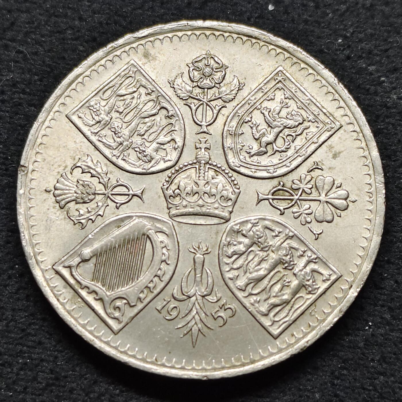 【全场包邮】纯粹捡漏拍484场（免费代拍第21场） 英国1953年5先令女王加冕克朗型纪念币