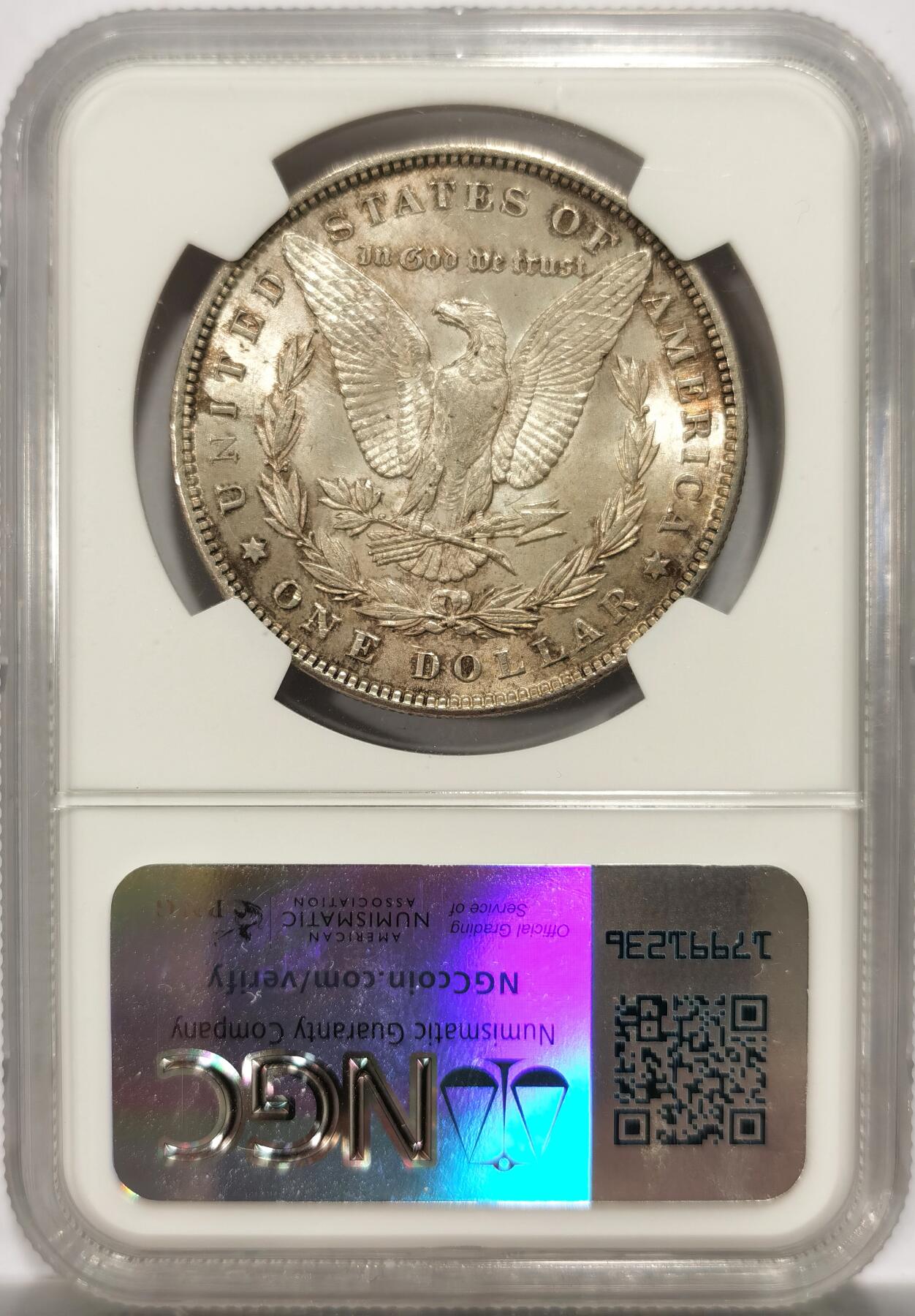 博洋堂世界钱币拍卖第151期（全场包邮） NGC MS64 美国1896年摩根银币P版，原汁原味双面五彩老包浆，转光强烈细节优秀，状态极佳。味道币味道足，市场上较年份的版本。