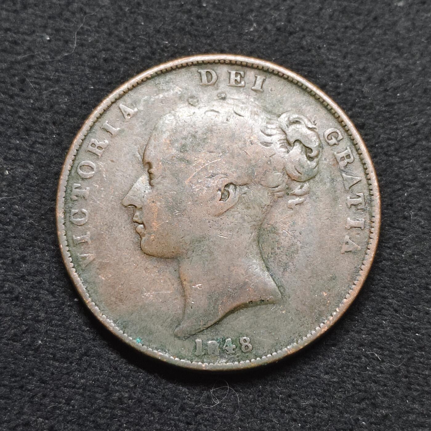 【全场包邮】纯粹捡漏拍484场（免费代拍第21场） 英国1848年维多利亚女王1便士铜币