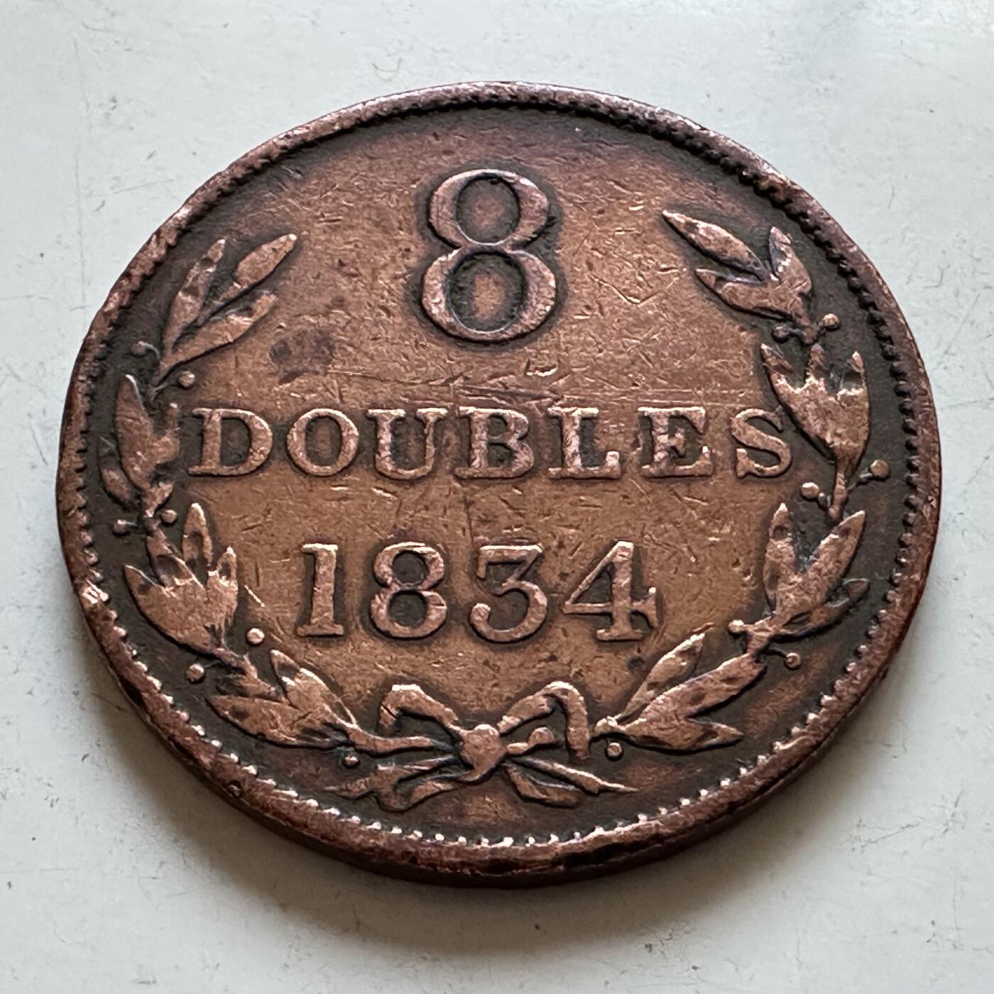 🌹外币初藏🌹🐯2025年第140场  每周二四六晚8️⃣点 接代拍 根西岛1834年8道布 早期厚重大铜币 34.5毫米